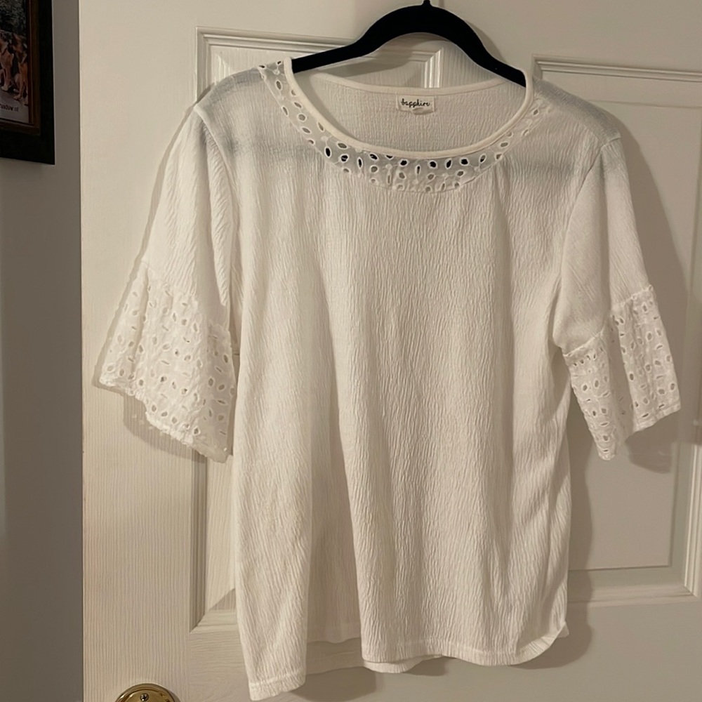 Sapphire used looks new medium white shirt with lace around neck and sleeves